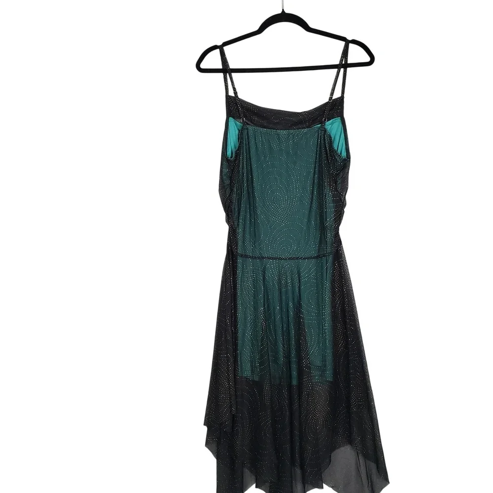 Chiffon Layer Midi Dress Emerald Green‎ Sparkle Dot Fairycore Whimsical Size XL